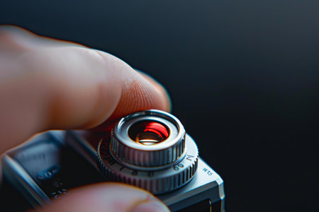 Close up of a photographer setting the shutter speed on a vintage cameraの素材