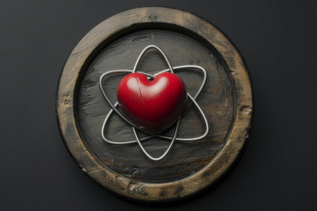 Red heart representing the concept of love for science, medicine or nuclear physicsの素材