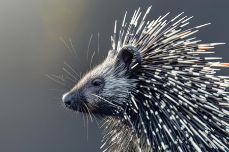 African crested porcupine is showing its sharp black and white quillsの素材