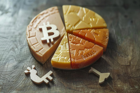 Pie chart representing the market share of cryptocurrencies, with bitcoin taking a large portionの素材