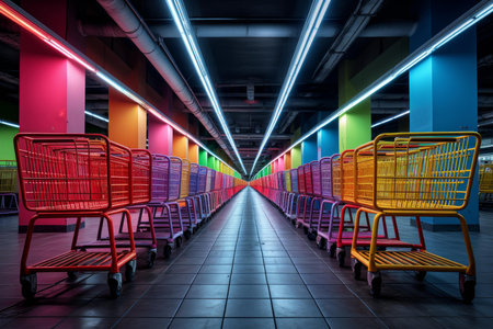 Everyday Shopping cart supermarket customer object. Carriage basket ecommerce daily sell. Generate Aiの素材