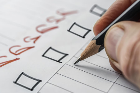 Person is checking off urgent tasks on a checklist with a pencilの素材