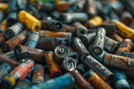 Pile of corroded and rusty spray paint cans showing urban decayの素材