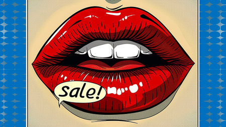 Illustration of a female mouth with a sale sign on it.の素材
