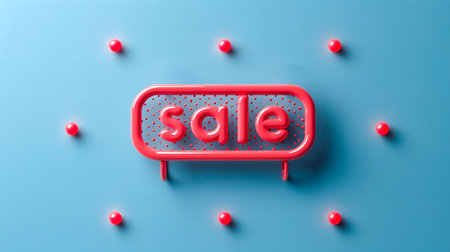 Sale sign on a blue background with red balls. Top view.の素材