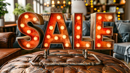 Sale text on a wooden background in a cafe. 3d renderingの素材