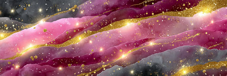 Abstract background with pink, purple and gold glittering lines. Vector illustration.の素材