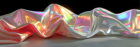 3d render, abstract background with iridescent wavy fabricの素材