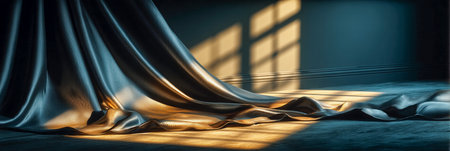 Curtain in the dark room. 3d rendering. Computer digital drawing.の素材