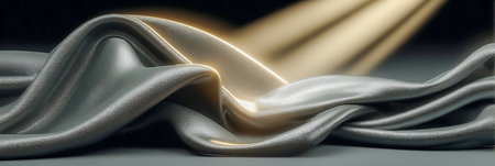closeup of a silver satin fabric with some folds in itの素材