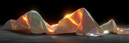 3d rendering of a reflective surface in a dark room illuminated by colored lightsの素材