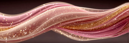 Abstract background with golden glittering waves and bokeh lights.の素材