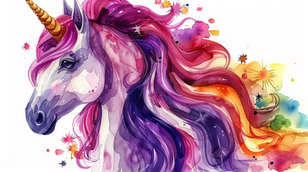 Unicorn unicorn watercolor painting vector illustration. Fantasy fantasy animal.の素材
