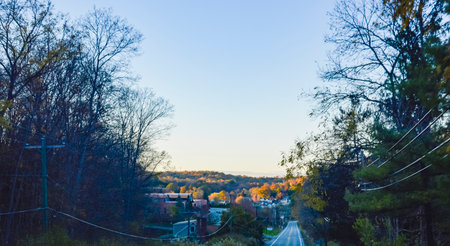 Beautiful panoramic view of a small town in autumn.の写真素材