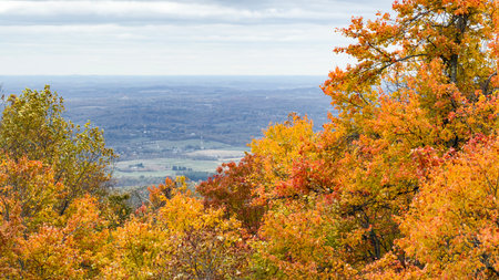 Autumn in the mountains. View from the top of the mountain.の写真素材