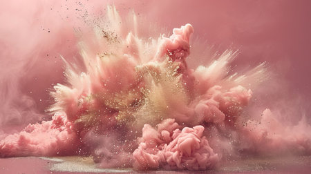 Pastel pink smoke clouds mixing with shimmering gold dust, elegant soft focus Valentine designの素材