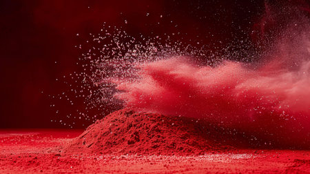 Dynamic explosion of red and white particles on dark background, romantic abstract burstの素材