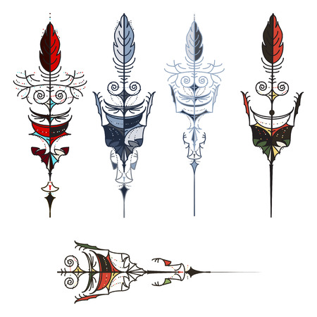 Set of vintage arrows, hand drawn in graphic style. Vectorのイラスト素材