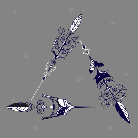 Set of vintage arrows, hand drawn in graphic style. Triangle. Vectorのイラスト素材