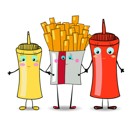 Fast food vector. Colorful cartoon fast food iconsのイラスト素材