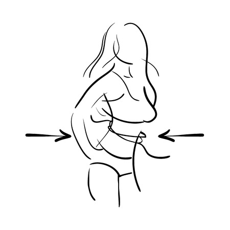 Concept slimming symbol weight loss. Silhouette of sport girl with slender figure, which is engaged in sports. Vector.Hand drawnのイラスト素材