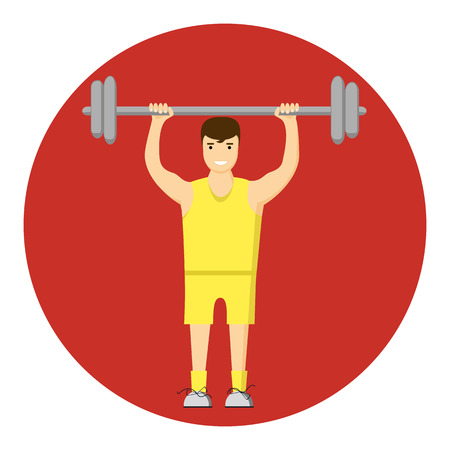 Concept slimming symbol weight loss. Silhouette of sportsman with barbell, which is engaged in sports. Vector. Flat styleのイラスト素材