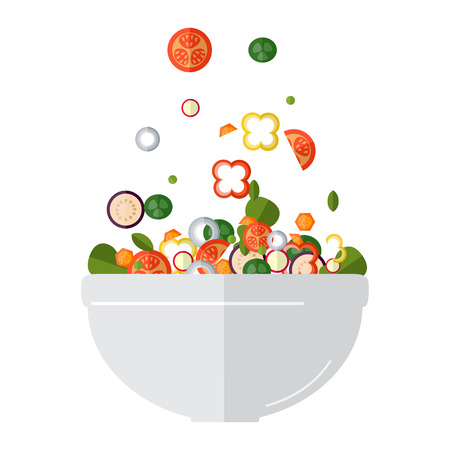 Fresh vegetables salad vector icon set. Vector illustration. Flat style organic icons setのイラスト素材