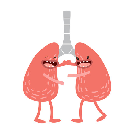 Cartoon human organs. Vector lungs. Healthy and strong cute lungs. Cartoon anatomyのイラスト素材