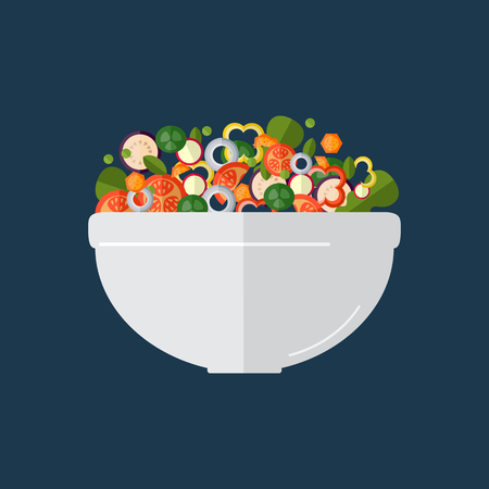 Fresh vegetables salad vector icon set. Vector illustration. Flat style organic icons setのイラスト素材