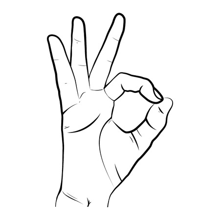 Human hand, showing OK sight, fingers showing symbol of a great state. isolated sketch style, drawn illustration. Ok iconのイラスト素材