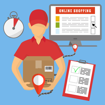 Flat design concept, icons for web and mobile phone services and apps. Vector concept of mobile marketing, delivery and online shoppingのイラスト素材