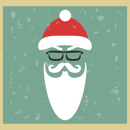 Silhouette with cool beard and glasses. Vector hipster Santa Clausのイラスト素材