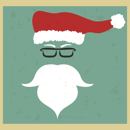 Silhouette with cool beard and glasses. Vector hipster Santa Clausのイラスト素材