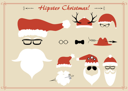 Silhouette with cool beard and glasses. Vector hipster Santa Clausのイラスト素材