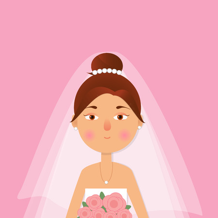 Vector illustration for greeting card, invitation, banner, flyer. The girl, beautiful woman in wedding dress and the bouquet in her hand.のイラスト素材