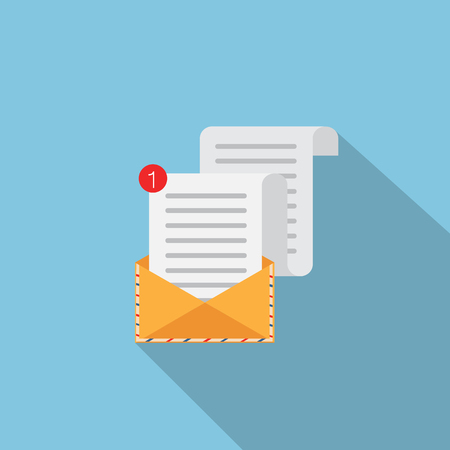 Open Envelope. Vector illustration. Letter and envelope vector icon.  Flat vector cartoon illustration. Isolated on a background.のイラスト素材