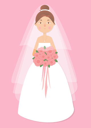 Vector illustration for greeting card, invitation, banner, flyer. The girl, beautiful woman in wedding dress and the bouquet in her hand.のイラスト素材