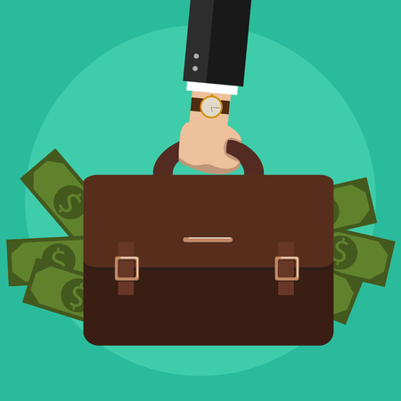 Bussiness, hand holding briefcase. Vectorのイラスト素材