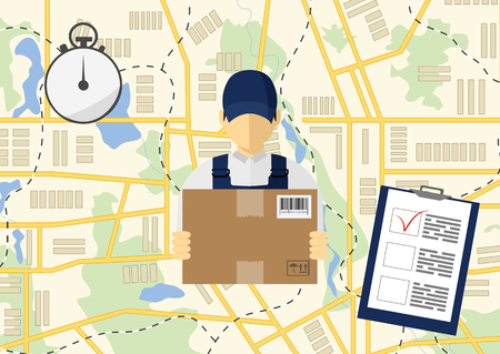 Vector icon, isometric man, delivery concept. Man and parcel, isolated design.のイラスト素材