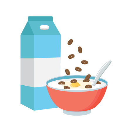 Vector illustration. Cereal bowl with milk, smoothie isolated on white background. Concept of healthy and wholesome breakfast.のイラスト素材
