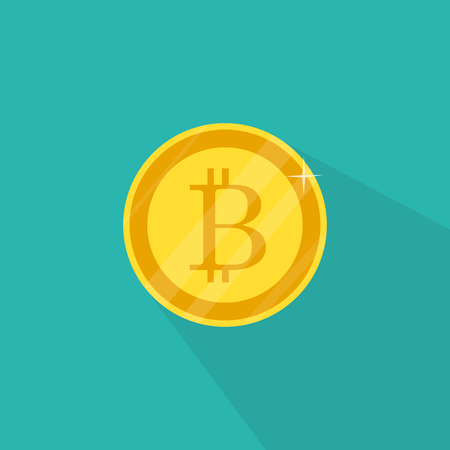 Golden bitcoin sign icon flat network money symbol. Cripto currency. Vectorのイラスト素材