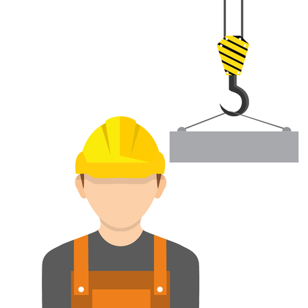 Worker wearing hard hat. Vector. Construction worker, builder icon isolated on background.のイラスト素材