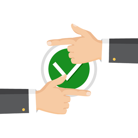 Hand with pointing finger left and right side. Flat style. Vector illustrationのイラスト素材