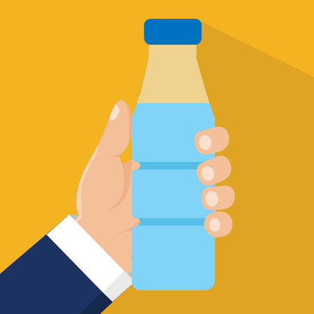 Hands holding bottle with water. Vector Illustration.のイラスト素材