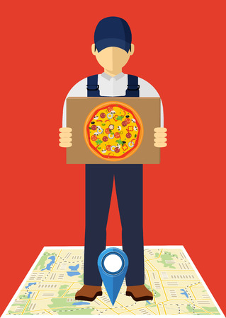Delivery pizza banner. Flat vector style. Vector fast food delivery symbol.のイラスト素材
