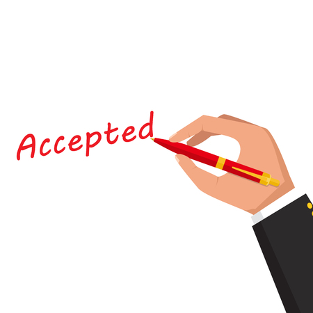 Man holds a pen and writesのイラスト素材