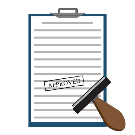 Approved paper document, green approved stamp. Vector flat illustrationのイラスト素材