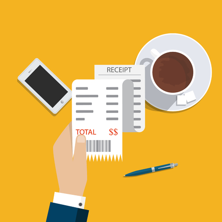 Receipt icon, flat style isolated on background. Invoice sign. Bill financial check. Paper receipts icon.のイラスト素材