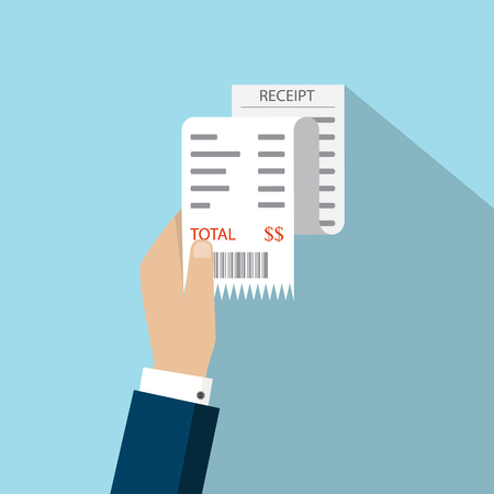 Receipt icon, flat style isolated on background. Invoice sign, bill financial check, paper receipts icon.のイラスト素材