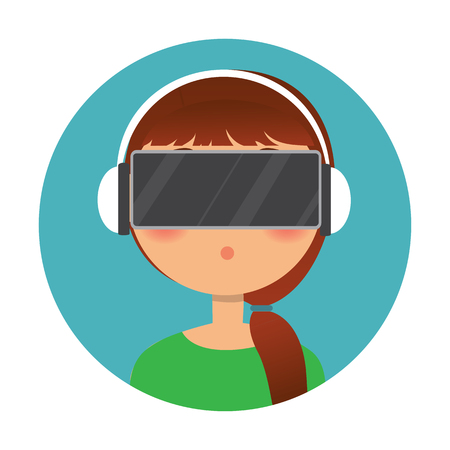 Person character in virtual reality. Vector concept on virtual reality headsetのイラスト素材